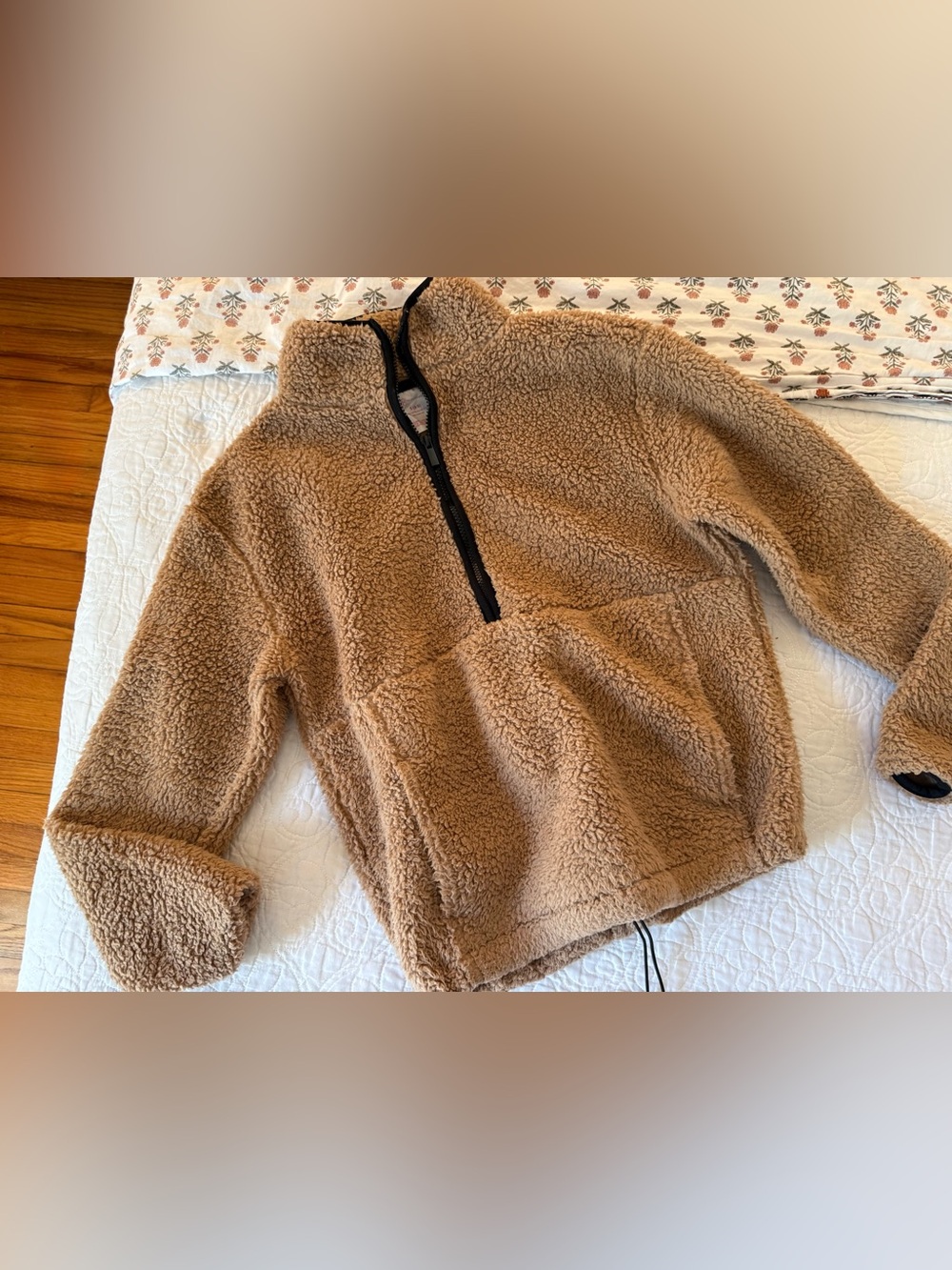 No Boundaries Women’s Plush Quarter Zip Sherpa Tan Brown Pullover